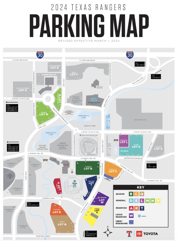 Texas Rangers parking map 2024